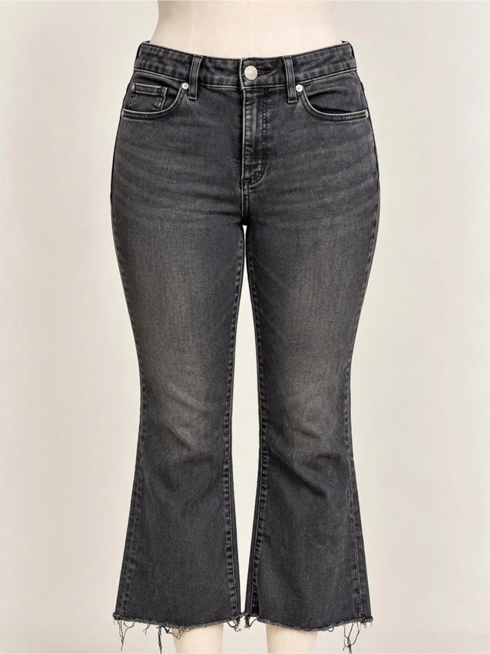 LOFT Women’s Size 29 Black High Rise Crop Flare Jeans Raw Frayed Hem